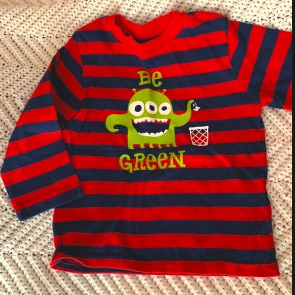 CIRCO | Boys Red Navy Blue Long Sleeve Striped Monster T Shirt - Picture 1 of 4